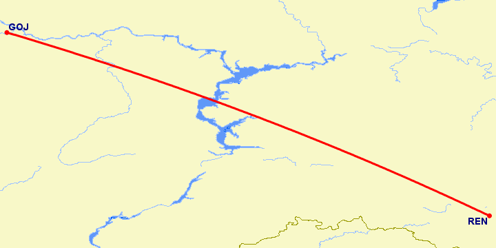 перелет Нижний Новгород — Оренбург на карте