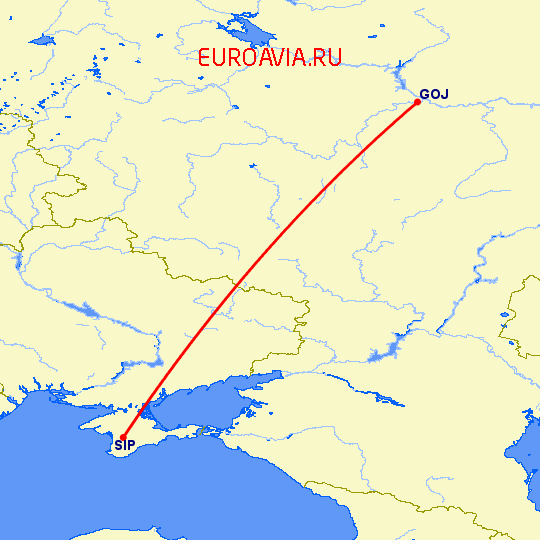 перелет Нижний Новгород — Симферополь на карте