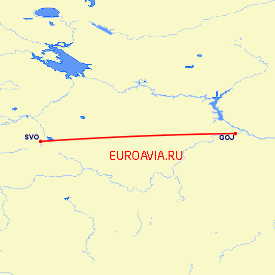 перелет Нижний Новгород — Москва на карте