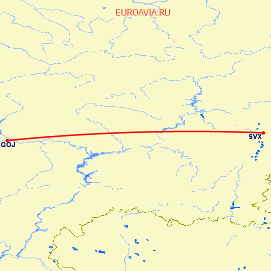 перелет Нижний Новгород — Екатеринбург на карте