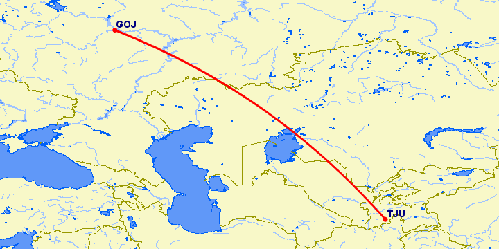 перелет Нижний Новгород — Куляб на карте