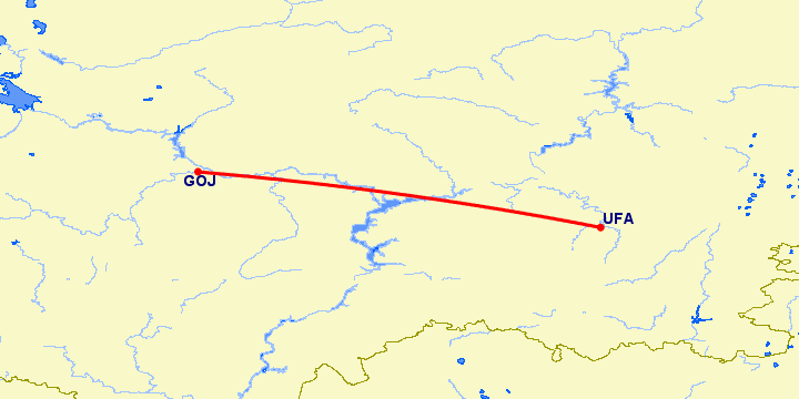 перелет Нижний Новгород — Уфа на карте