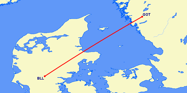 перелет Гетеборг — Биллунд на карте