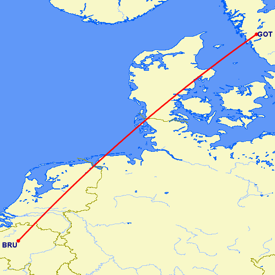 перелет Гетеборг — Брюссель на карте