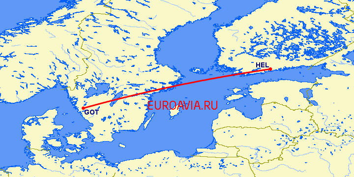 перелет Гетеборг — Хельсинки на карте