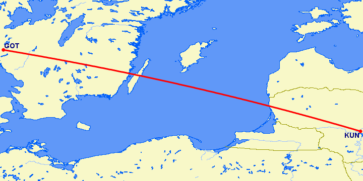 перелет Гетеборг — Каунас на карте