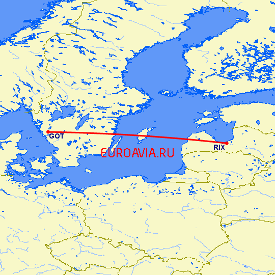 перелет Гетеборг — Рига на карте