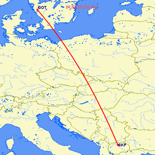 перелет Гетеборг — Скопье на карте