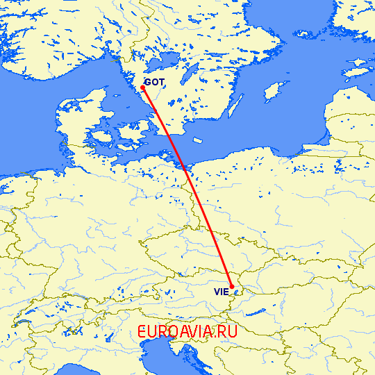 перелет Гетеборг — Вена на карте