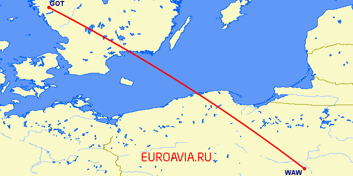 перелет Гетеборг — Варшава на карте