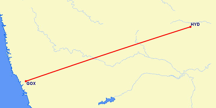 перелет Северное ГОА — Хидерабад на карте