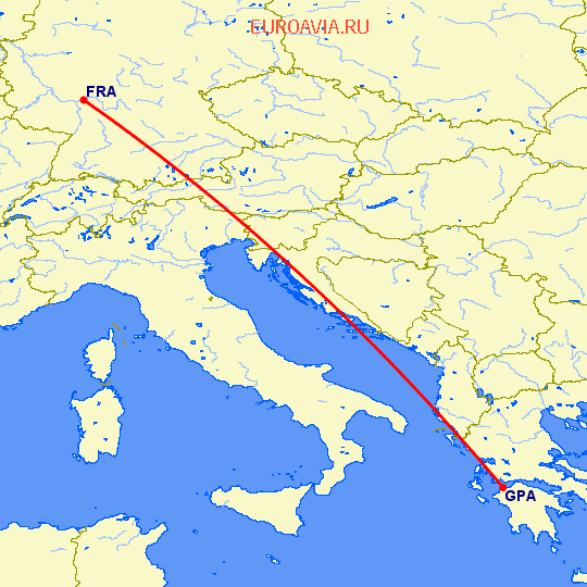 перелет Патрас — Франкфурт на Майне на карте