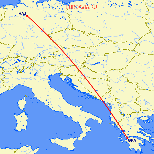 перелет Патрас — Ганновер на карте