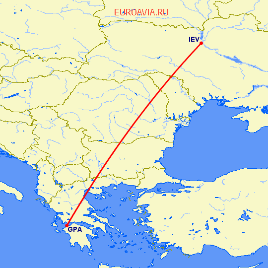 перелет Патрас — Киев на карте