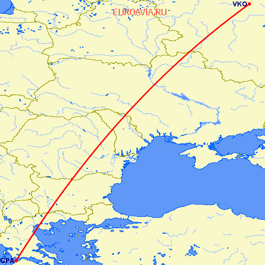 перелет Патрас — Москва на карте