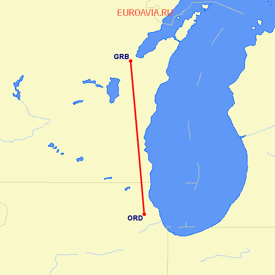 перелет Грин Бэй — Чикаго на карте