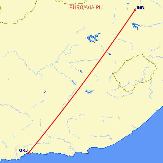 перелет Джордж — Йоханнесбург на карте