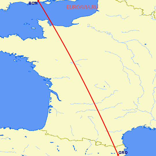 перелет Жирона — Борнмут на карте