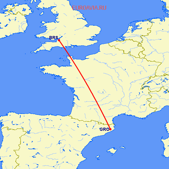 перелет Жирона — Бристоль на карте