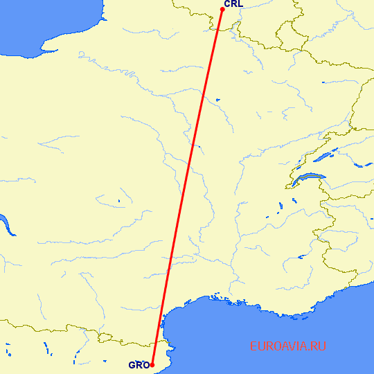 перелет Жирона — Шарлеруа на карте