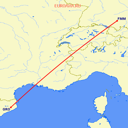 перелет Жирона — Мемминген на карте