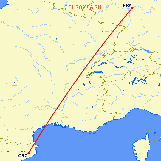 перелет Жирона — Франкфурт на Майне на карте