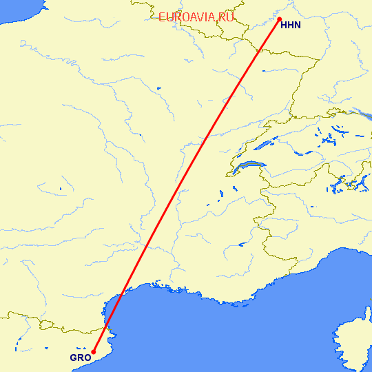 перелет Жирона — Hahn на карте
