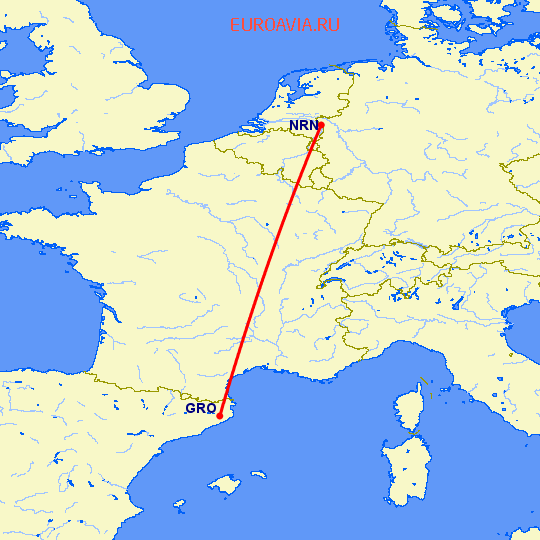 перелет Жирона — Дюссельдорф на карте
