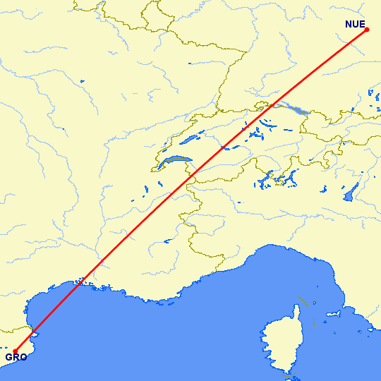 перелет Жирона — Нюремберг на карте