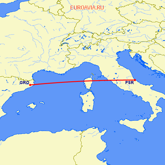 перелет Жирона — Пескара на карте