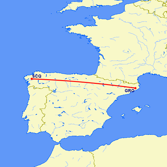 перелет Жирона — Сантьяго де Компостела на карте