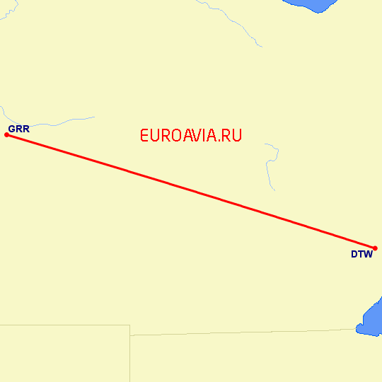 перелет Гранд Рапидс — Детройт на карте