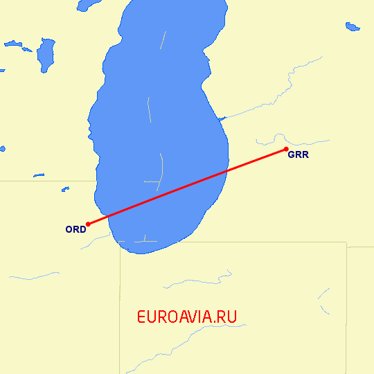 перелет Гранд Рапидс — Чикаго на карте