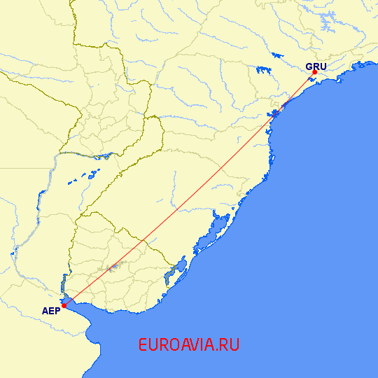 перелет Сан Паулу — Буэнос Айрес на карте
