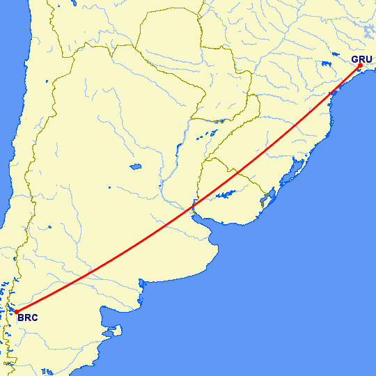 перелет Сан Паулу — Сан Карлос де Барилоче на карте