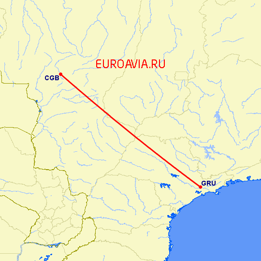 перелет Сан Паулу — Куиаба на карте