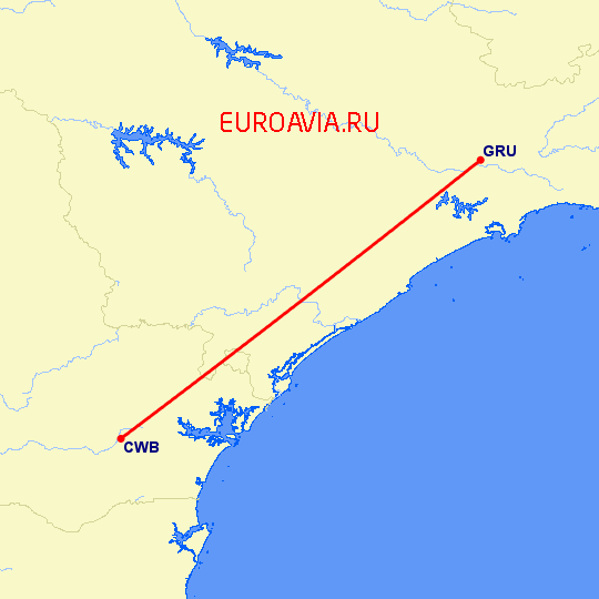 перелет Сан Паулу — Куритиба на карте