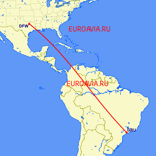 перелет Сан Паулу — Даллас на карте