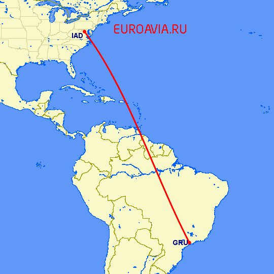 перелет Сан Паулу — Вашингтон на карте