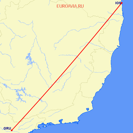 перелет Сан Паулу — Илеус на карте