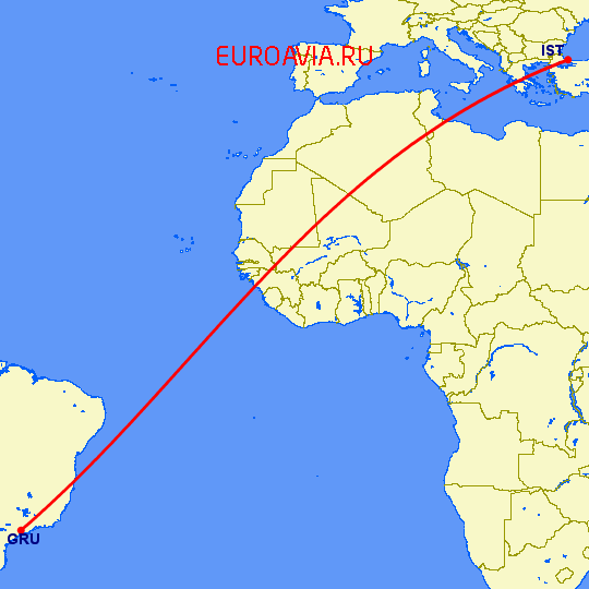перелет Сан Паулу — Стамбул на карте