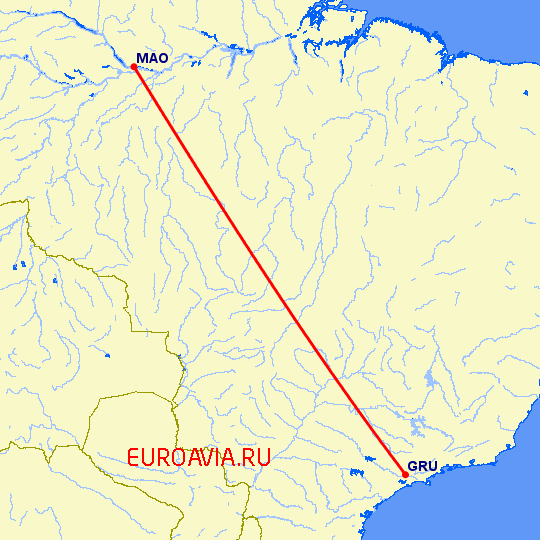 перелет Сан Паулу — Манаус на карте