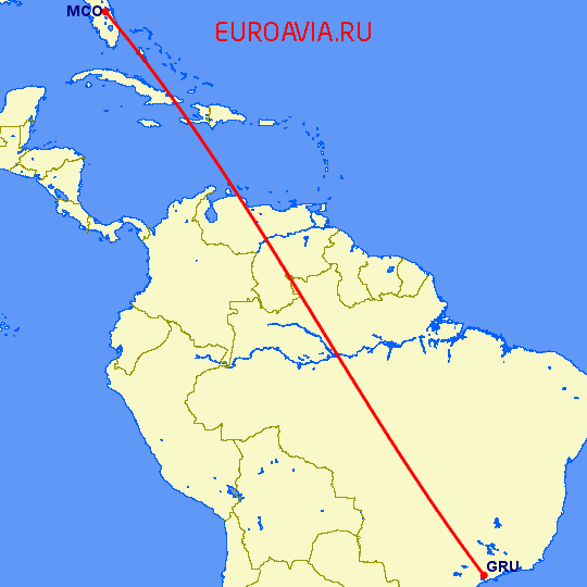 перелет Сан Паулу — Орландо на карте