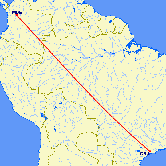 перелет Сан Паулу — Меделлин на карте