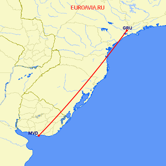 перелет Сан Паулу — Монтевидео на карте