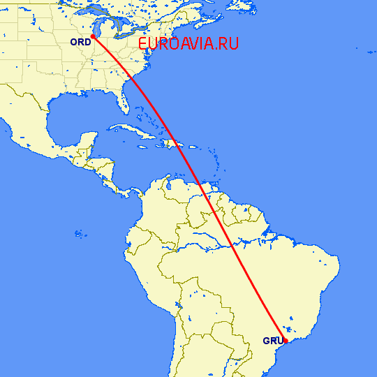 перелет Сан Паулу — Чикаго на карте