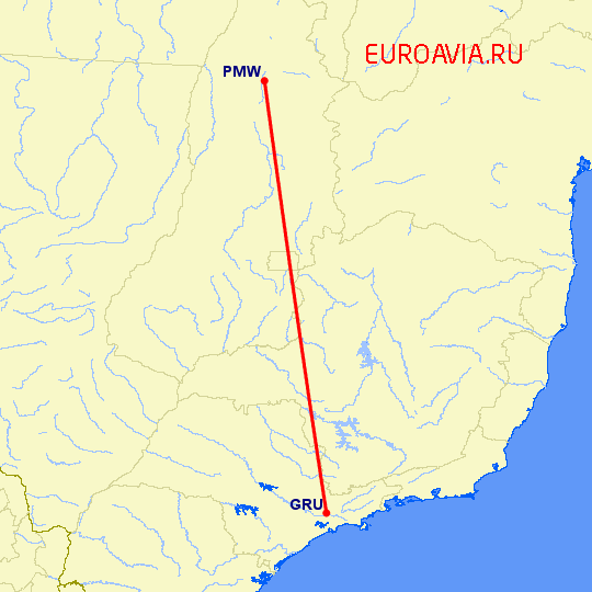 перелет Сан Паулу — Палмас на карте