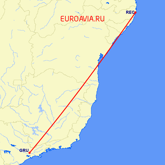 перелет Сан Паулу — Ресифе на карте
