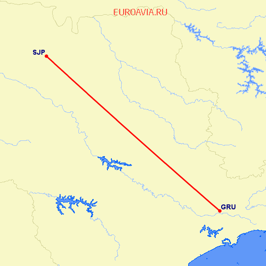 перелет Сан Паулу — Сан Хосе Ду Рио Прето на карте