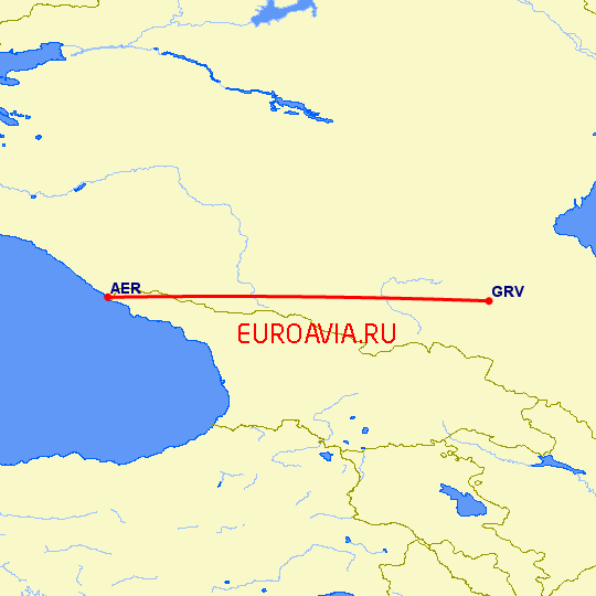 перелет Грозный — Сочи на карте